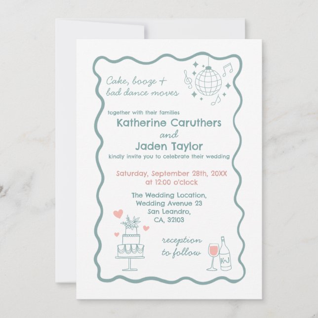 Convites Whimsical doodle styled blue wedding Invitation (Frente)
