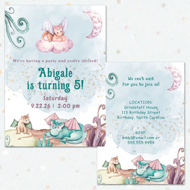 Convites Whimsical Dragon Animal Birthday Invitation (Criador carregado)
