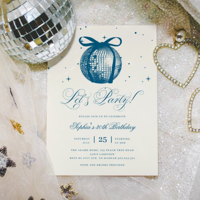 Convites Whimsical Draked Disco Blue Qualquer Idade Anivers (Criador carregado)