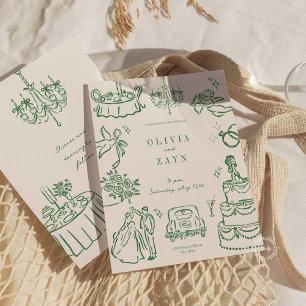 Convites Whimsical Drawn Casation Green