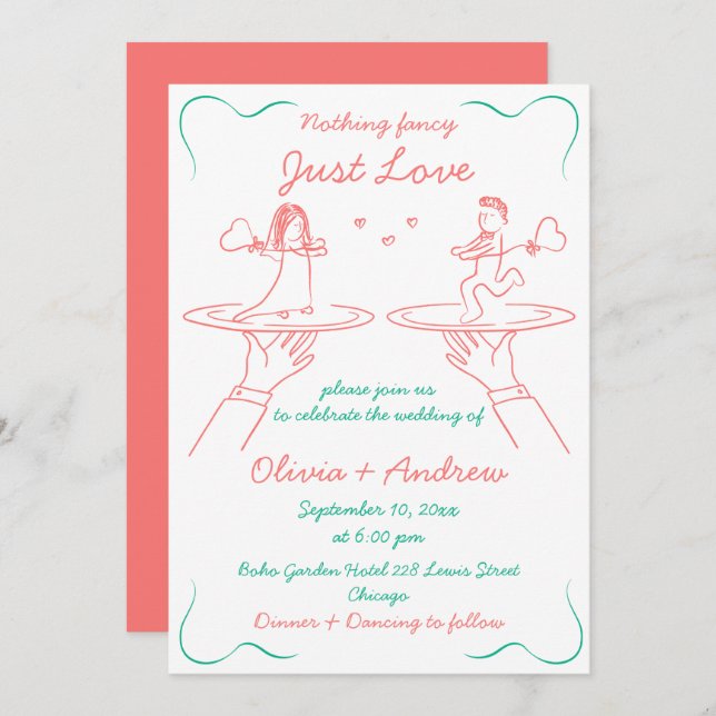 Convites Whimsical Drawn Handwrite Quirky Wedky (Frente/Verso)