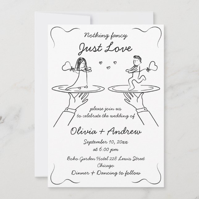 Convites Whimsical Drawn Handwrite Quirky Wedky (Frente)