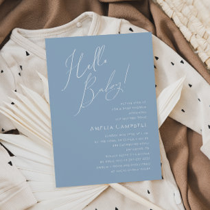 Convites Whimsical Dusty Blue Hello Baby! Chá de fraldas