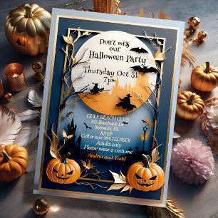Convites Whimsical elegant spooky Halloween Invitation