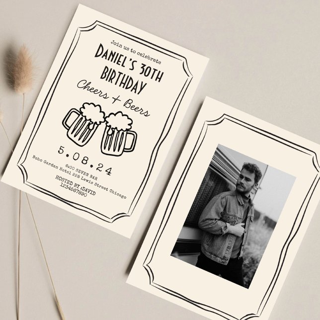 Convites Whimsical estirada Funky Cheers Beers 30. º Aniver (Criador carregado)