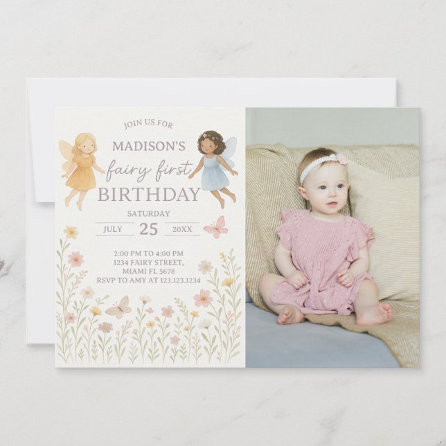 Convites Whimsical Fairy First Birthday Invation (Frente)