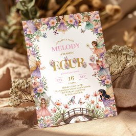 Convites Whimsical Fairy flower 4th birthday Invitation