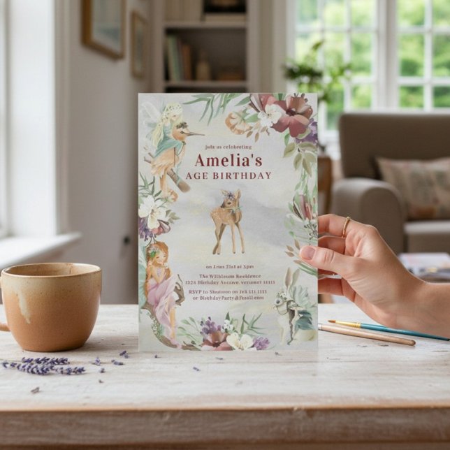 Convites Whimsical Fairy Woodland Floral Birthday (Criador carregado)