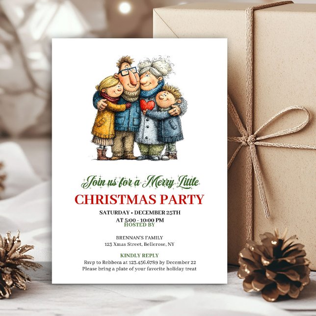 Convites Whimsical Family Cartoon Christmas Party Card (Whimsical Family Cartoon Christmas Party Card)