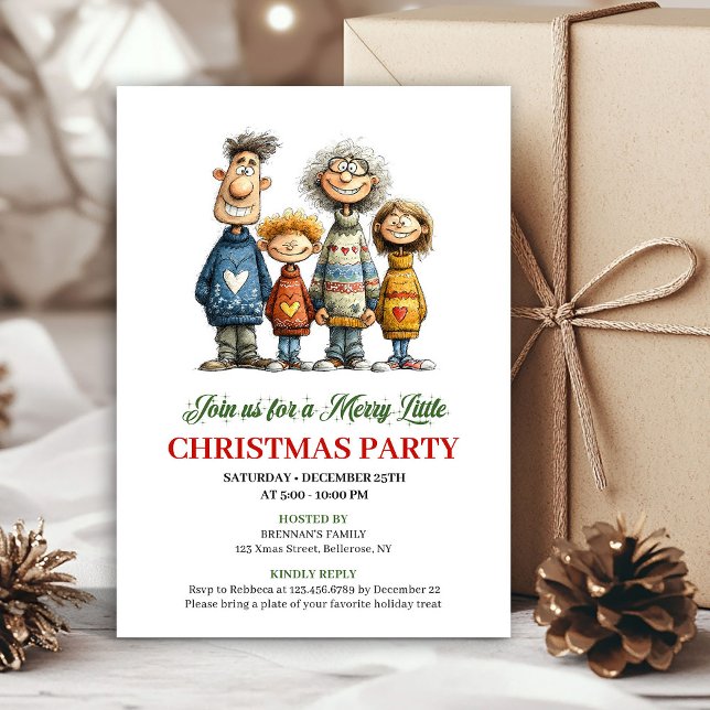 Convites Whimsical Family Cartoon Modern Christmas Card (Whimsical Family Cartoon Modern Christmas Card)