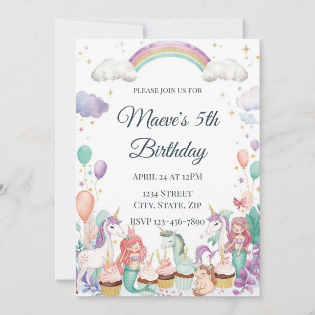 Convites Whimsical Fantasy Creatures Kids Birthday Party (Frente)