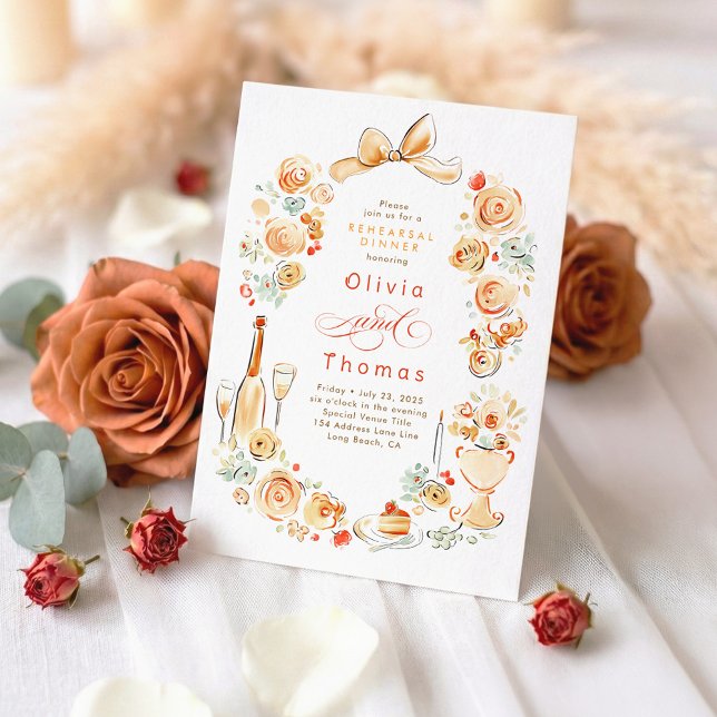 Convites Whimsical Floral Hand Drawn Fall Rehearsal Dinner (Terracotta Whimsical Chic Rehearsal Dinner Invitation)