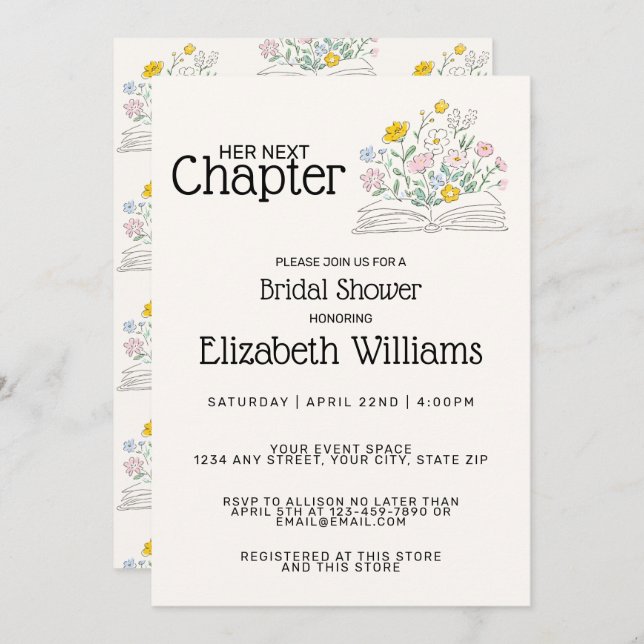 Convites Whimsical Floral Her Next Chapter Bridal Shower  (Frente/Verso)