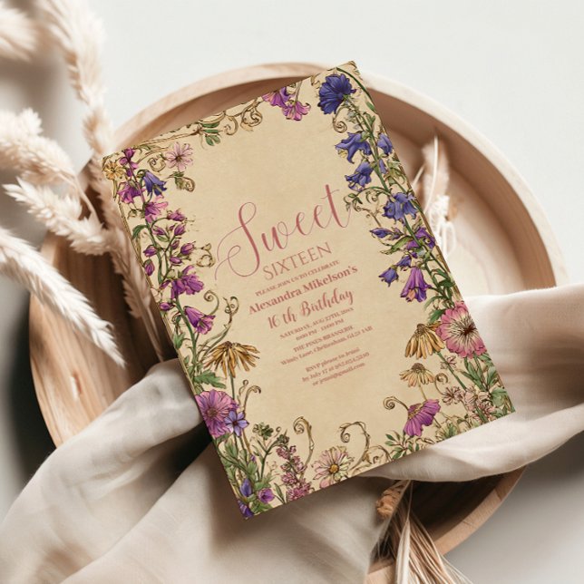 Convites Whimsical Floral Meadow Sweet Sixteen (Criador carregado)