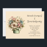 Convites Whimsical Flowers in a Planter Pot Wedding<br><div class="desc">A wedding invitation with a cute image. Blue. pink and cream colored flowers with green leaves. Set inside a green flower pot with a green plaid cloth hanging over the side.</div>