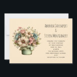Convites Whimsical Flowers in a Planter Pot Wedding<br><div class="desc">A wedding invitation with a cute image. Blue. pink and cream colored flowers with green leaves. Set inside a green flower pot with a green plaid cloth hanging over the side.</div>