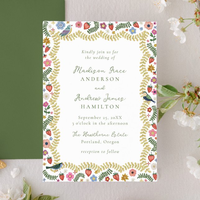 Convites Whimsical Folk Art Floral Wedding (Criador carregado)