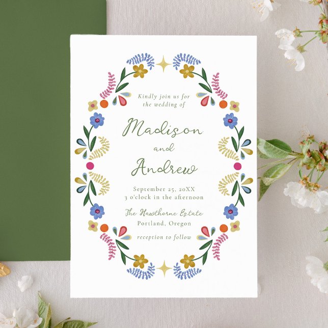 Convites Whimsical Folk Art Floral Wedding Invitation (Criador carregado)