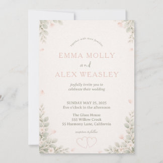 Convites Whimsical Fox & Pastel Floral Wedding Invitation