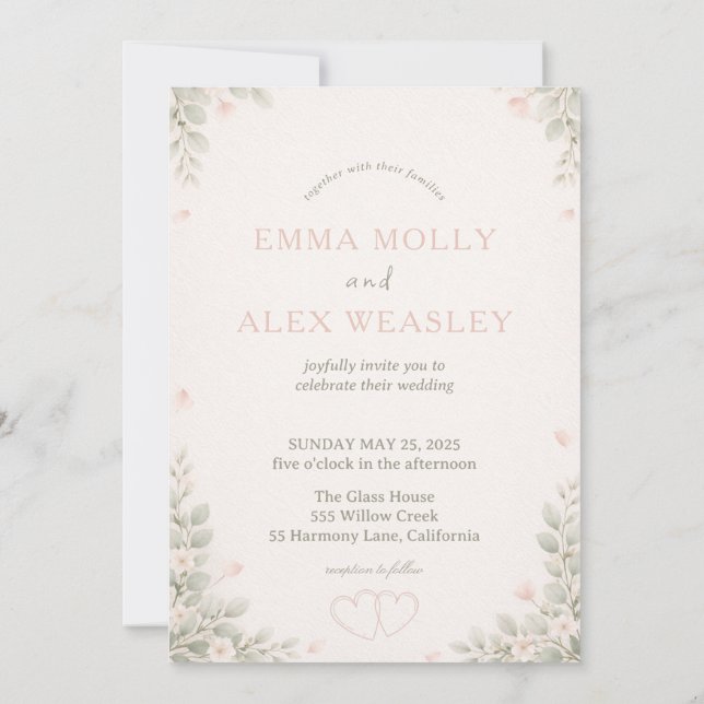 Convites Whimsical Fox & Pastel Floral Wedding Invitation (Verso)