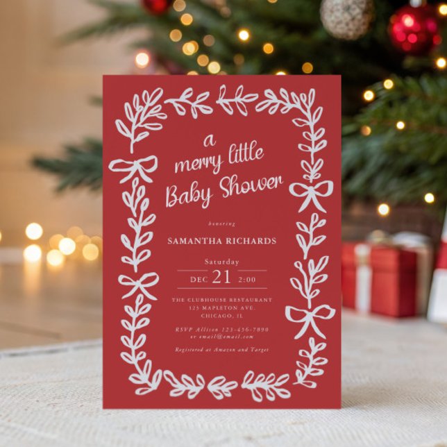 Convites Whimsical frame and bows Merry little baby shower (Criador carregado)