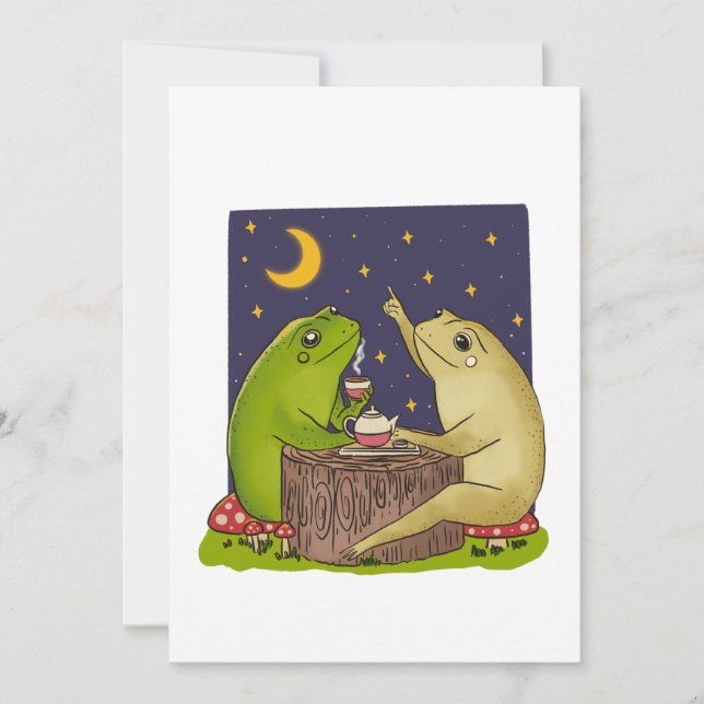 Convites Whimsical Frogs Tea Party At Night Illustration (Frente)