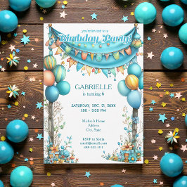 Convites Whimsical Fun Teal Birthday 
