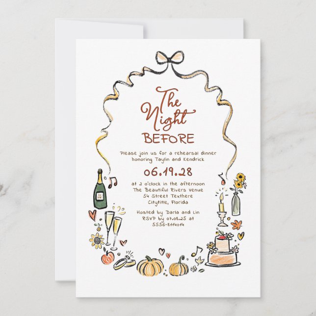 Convites Whimsical Funky Hand Drawn Fall Rehearsal Dinner (Frente)
