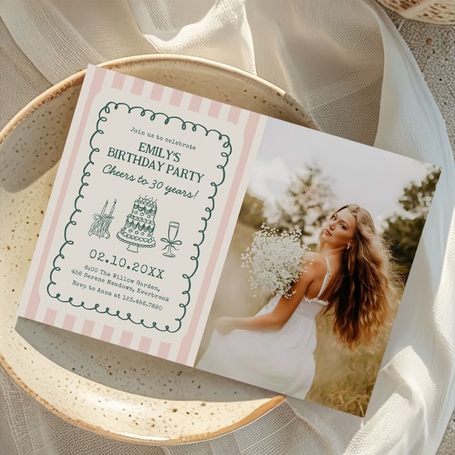 Convites  Whimsical Funky Quirky 30th Birthday Party Photo (Criador carregado)