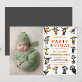 Convites Whimsical Funny Animals 2nd Birthday Party