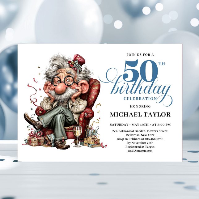 Convites Whimsical Funny Man 50 Party Milestone Invitation (Whimsical Funny Man 50 Party Milestone Invitation)