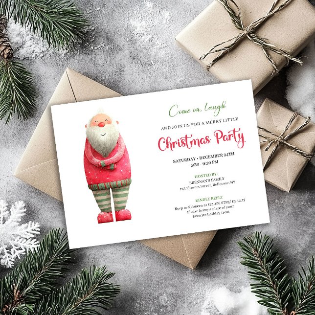 Convites Whimsical Funny Pink Santa Christmas Party Invite (Whimsical Funny Pink Santa Christmas Party Invite)
