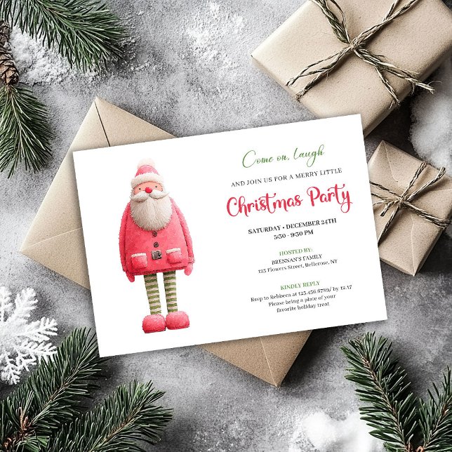 Convites Whimsical Funny Pink Santa Modern Xmas Card (Whimsical Funny Pink Santa Modern Xmas Card)