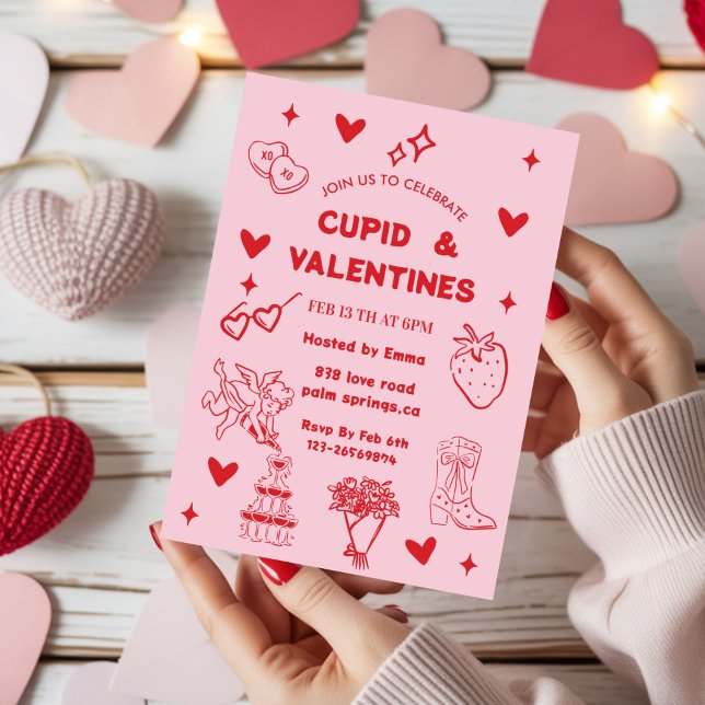 Convites Whimsical Galentines Cupid & Galentine's  Party (Criador carregado)
