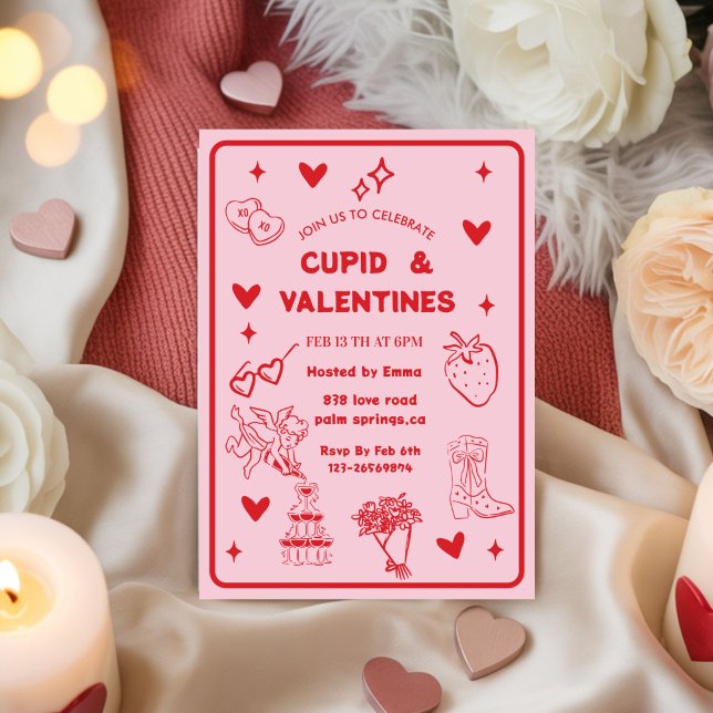 Convites Whimsical Galentines Cupid & Galentine's  Party (Criador carregado)