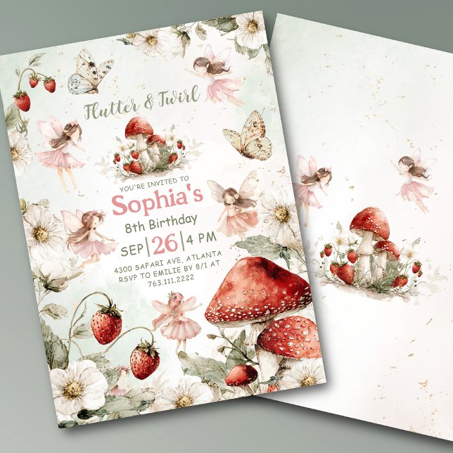 Convites whimsical garden flutter and twirl fairy birthday (Criador carregado)