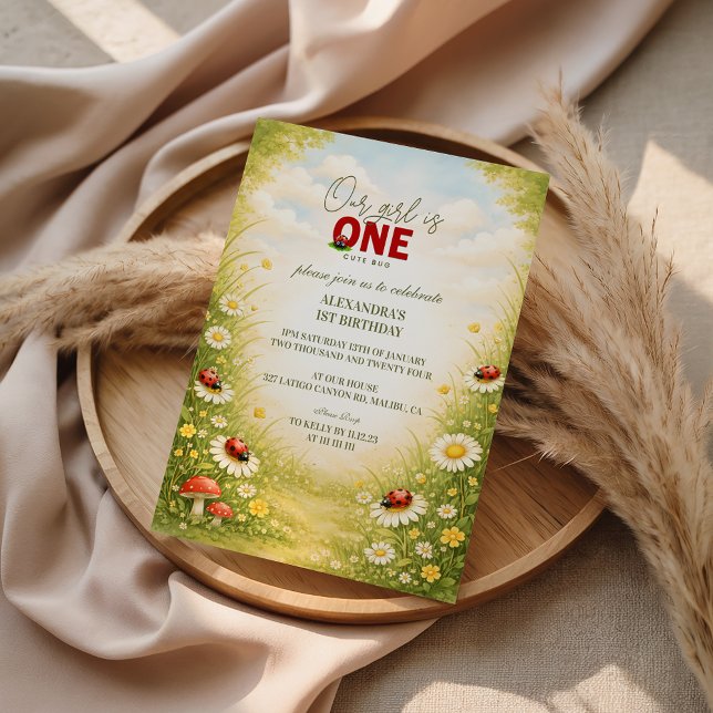 Convites Whimsical Garden Lady Bug 1st Birthday (Criador carregado)