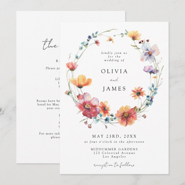 Convites Whimsical Garden Wildflower All-In-One Wedding (Frente/Verso)