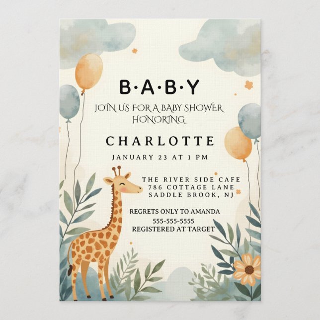 Convites Whimsical Giraffe Baby Shower (Frente)