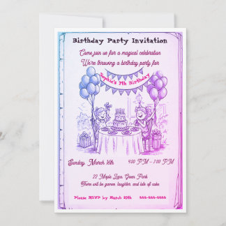 Convites Whimsical Girls Birthday Party Invitation | Hand-D