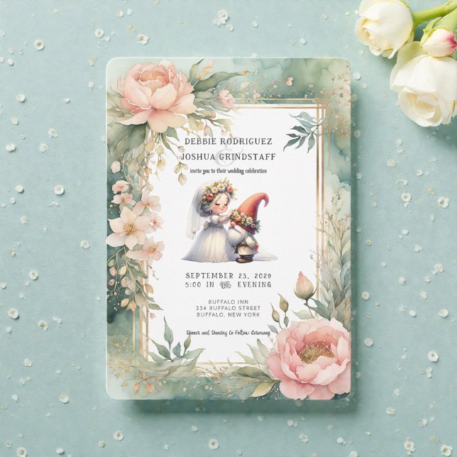 Convites Whimsical Gnomes Fun Wedding Invitation  (Criador carregado)