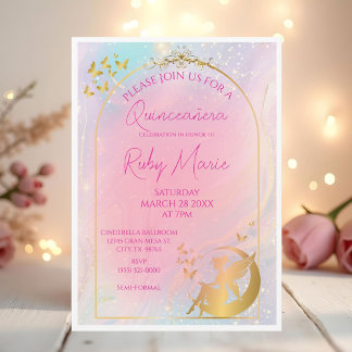 Convites Whimsical Gold Fairy Pixie Invitation