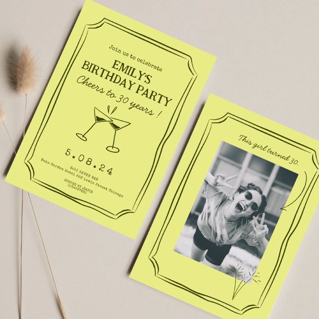 Convites Whimsical Green Funky Cheers Beers 30. º aniversár (Criador carregado)