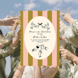 Convites Whimsical Green Pink Stripe Scribble Bridal Shower