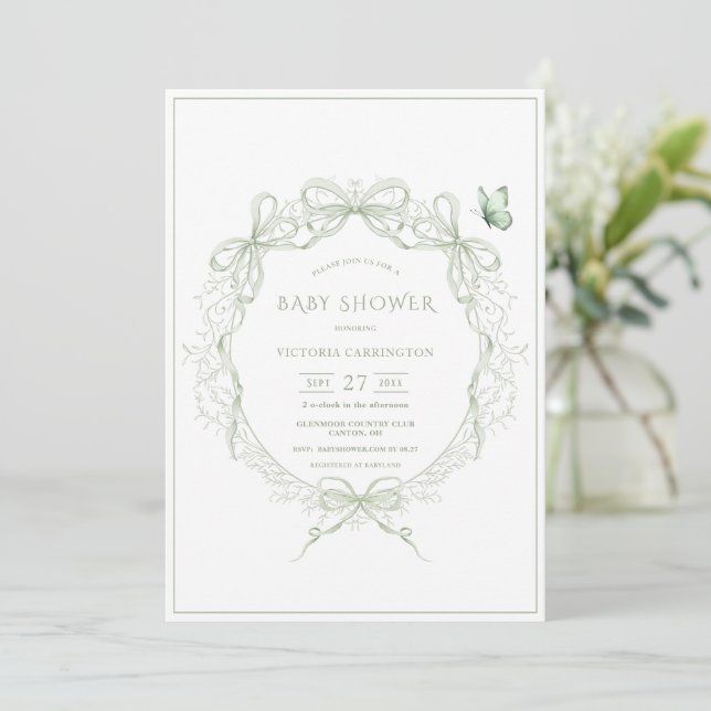 Convites Whimsical Greenery Vintage Baby Shower (Em pé/Frente)