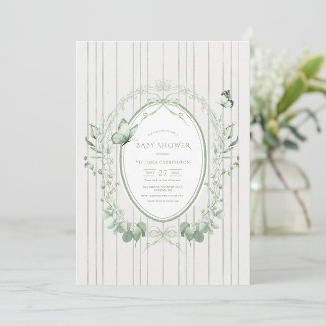 Convites Whimsical Greenery Vintage Baby Shower (Em pé/Frente)