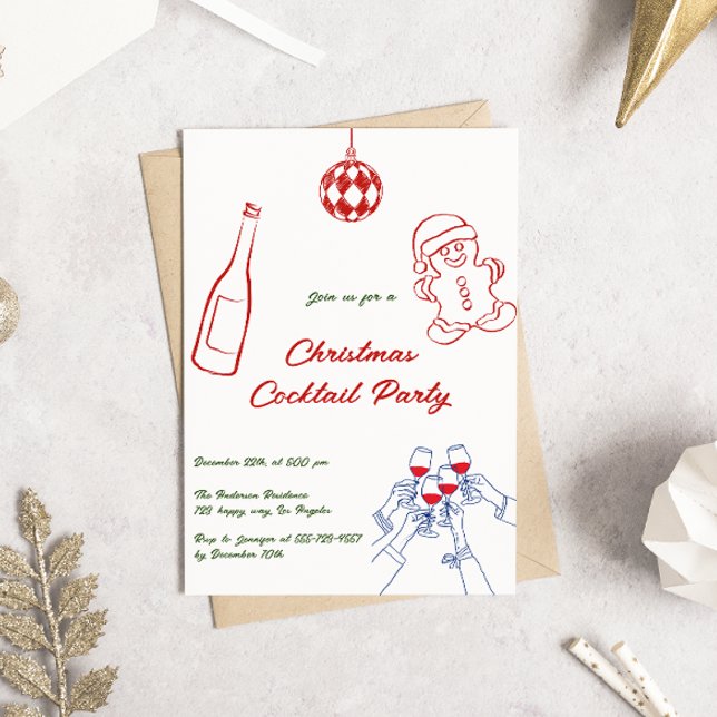 Convites Whimsical Hand Draked Christmas Cocktail Party (Criador carregado)