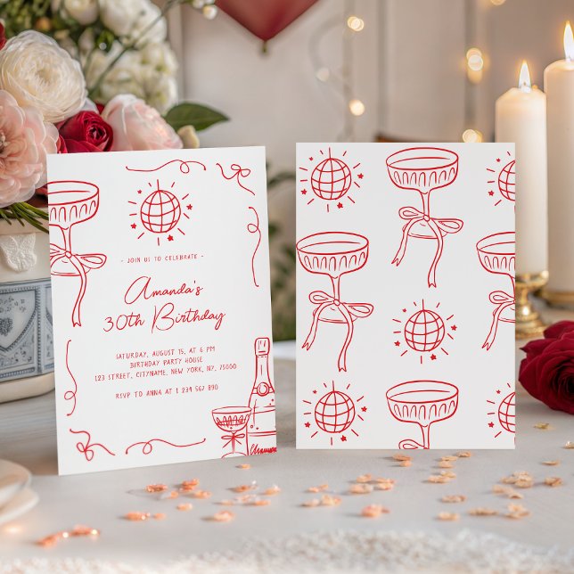 Convites Whimsical Hand Drawn 30th Birthday Party (Criador carregado)