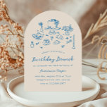Convites Whimsical Hand Drawn Birthday Brunch Tea Party<br><div class="desc">Este encantador convite para o brunch do aniversário do creme e do azul baseia-se na popular tendência desenhada à mão, que apresenta comidas e bebidas ao estilo francês ou italiano num estilo caprichoso, rabisco, rabisco. Esta design é ideal para uma festa de brunch ou chá de aniversário. Apresenta ilustrações desenhadas...</div>