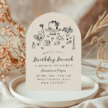Convites Whimsical Hand Drawn Birthday Brunch Tea Party<br><div class="desc">Este encantador convite de aniversário baseia-se na popular tendência desenhada à mão, que apresenta comidas e bebidas ao estilo francês ou italiano num estilo caprichoso, rabisco, escrivado. Esta design é ideal para uma festa de brunch ou chá de aniversário. Apresenta ilustrações desenhadas à mão de um vaso de flores, bolo,...</div>